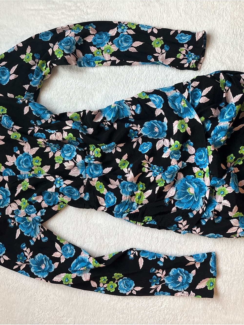 Zara Black Backless Dress with Blue Floral Print